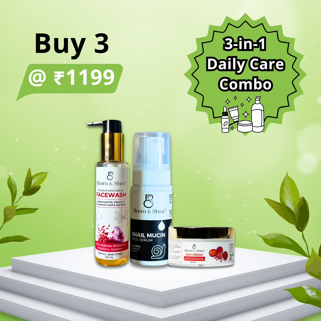 3-in-1 Daily Care Combo: Day Cream + Snail Mucin Face Serum + Intensive Moisturizing Facewash