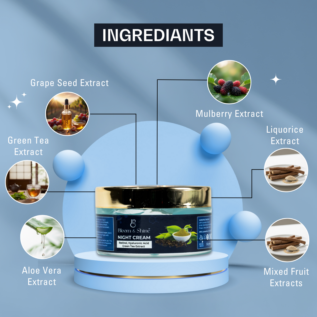 Night Cream 100% Natural Extracts (Grape Seed, Green Tea, Liquorice, Mulberry &amp; Aloe Vera) – 50 gm